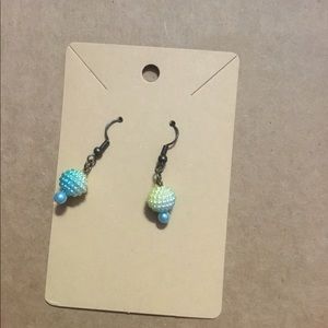 Blue, white, and yellow acrylic and glass handmade earrings